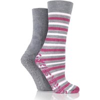 Ladies 2 Pair Totes Wool Blend Original Twin Pack Stripe & Plain Slipper Socks