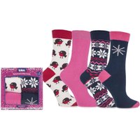 Ladies 4 Pair Totes Robin Fair Isle And Plain Patterned Ankle Socks