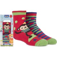 Boys 2 Pair Totes Tots Circus Monkey Slipper Socks With Grip