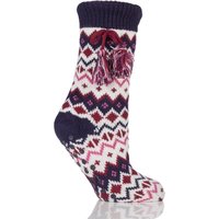 Ladies 1 Pair Totes Shirpa Lined Fairisle Slipper Socks With Pom Pom