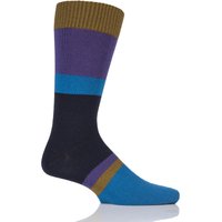 Mens 1 Pair Pantherella Hillingdon Heavy Gauge Block Stripe Merino Wool Socks