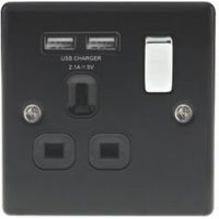 British General 13A Black Switched Socket & 2 X USB - 5050765114295