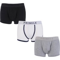Mens 3 Pack Pringle Plain Cotton Boxer Shorts In Black, White And Grey