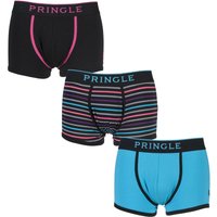 Mens 3 Pack Pringle Classic Plain And Striped Boxer Shorts In Black And Turquoise