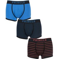 Mens 3 Pack Pringle Classic Plain, Striped And Square Boxer Shorts In Black And Blue