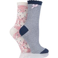 Ladies 2 Pair Charnos Striped And Patterned Cotton Socks