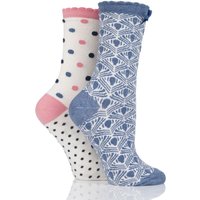 Ladies 2 Pair Charnos Floral And Striped Cotton Socks