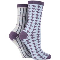 Ladies 2 Pair Charnos Houndstooth And Tartan Cotton Socks