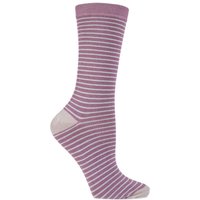 Ladies 1 Pair Charnos Bamboo Narrow Striped Socks With Contrast Heel And Toe