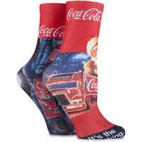 Ladies 2 Pair Coca Cola Holidays Are Coming Iconic Truck Printed Socks