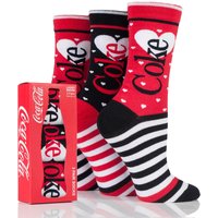 Ladies 3 Pair Coca Cola Heart And Stripe Design Cotton Socks