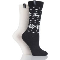 Ladies 2 Pair Glenmuir Reindeer Fairisle Wool Blend Boot Socks