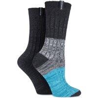 Ladies 2 Pair Glenmuir Ribbed And Banded Striped Cotton Leisure Socks