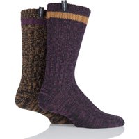 Mens 2 Pair Glenmuir Wool Blend Ribbed And Plain Contrast Heel And Toe Boot Socks