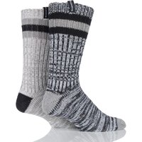 Mens 2 Pair Glenmuir Wool Blend Plain Marl Boot Socks With Top Stripe