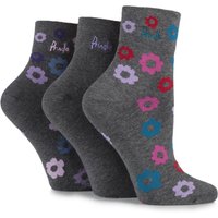 Ladies 3 Pair Pringle Tricia Plain And Bright Flower Patterned Cotton Socks