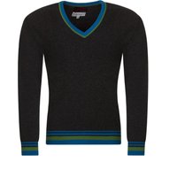 Mens Great & British Knitwear 100% Extrafine Lambswool 2 Colour Tipping V Neck Fitted Sweater