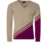 Mens Great & British Knitwear 100% Extrafine Lambswool Stripe Clash V Neck Fitted Sweater