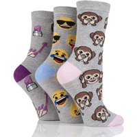 Ladies 3 Pair SockShop Emoji Monkey, Face And Lipstick Cotton Socks
