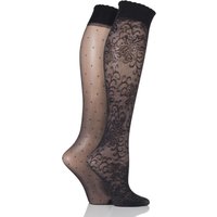 Ladies 2 Pair Pretty Polly Floral And Spot Knee Highs