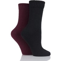 Ladies 2 Pair SockShop Wool Mix Plain Boot Socks