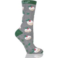 Ladies 1 Pair SockShop Christmas Pudding Slipper Socks