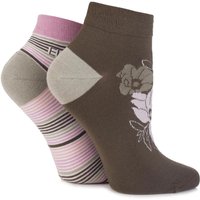 Ladies 2 Pair Elle Bamboo Striped And Floral Patterned Trainer Socks