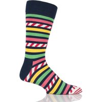 Mens And Ladies 1 Pair Happy Socks Stripe On Stripe Combed Cotton Socks