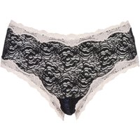 Ladies 1 Pair Kinky Knickers Black And Oyster Scalloped Lace Trim Knickers