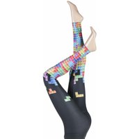 Ladies 1 Pair Silky Tetris Block Design Everyday Leggings
