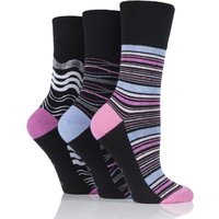 Ladies 3 Pair Gentle Grip Bessie Wave Stripe Cotton Socks