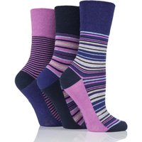 Ladies 3 Pair Gentle Grip Olivia Stripe Cotton Socks
