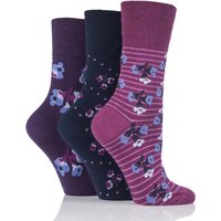 Ladies 3 Pair Gentle Grip Poppy Floral Cotton Socks