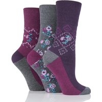 Ladies 3 Pair Gentle Grip Sienna Folk Floral Cotton Socks