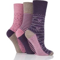 Ladies 3 Pair Gentle Grip Millie Mixed Pattern Cotton Socks