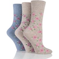 Ladies 3 Pair Gentle Grip Cubic Rose Cotton Socks