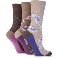 Ladies 3 Pair Gentle Grip Flora Flower Cotton Socks