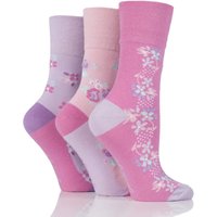 Ladies 3 Pair Gentle Grip Elsie Floral Cotton Socks