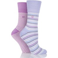 Ladies 2 Pair Gentle Grip Jane Striped Cushioned Socks