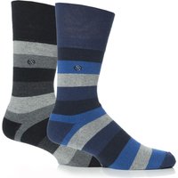 Mens 2 Pair Gentle Grip Bold Stripe Cushioned Socks