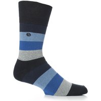 Mens 1 Pair Gentle Grip Cushioned Foot Blue Bold Stripe Socks