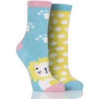 Ladies 2 Pair SockShop Snugsoles Lion Fluffy Bed Socks
