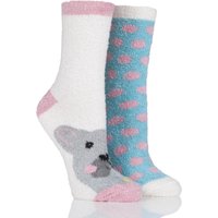 Ladies 2 Pair SockShop Snugsoles Dog Fluffy Bed Socks