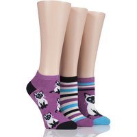 Ladies 3 Pair SockShop Wild Feet Siamese Cat Trainer Socks