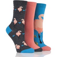 Ladies 3 Pair SockShop Just For Fun Flamingo Cotton Socks