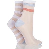 Ladies 2 Pair SockShop Shimmer Striped Sheer Pop Socks