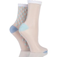 Ladies 2 Pair SockShop Shimmer Plain And Spotty Sheer Pop Socks