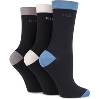 Ladies 3 Pair Elle Combed Cotton Plain Socks With Contrast Heel And Toe