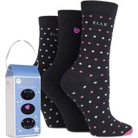 Ladies 3 Pair Elle Gift Boxed Cute As A Button Patterned Cotton Socks