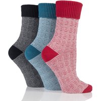 Ladies 3 Pair Urban Knit Striped Turn Over Top Cotton Socks